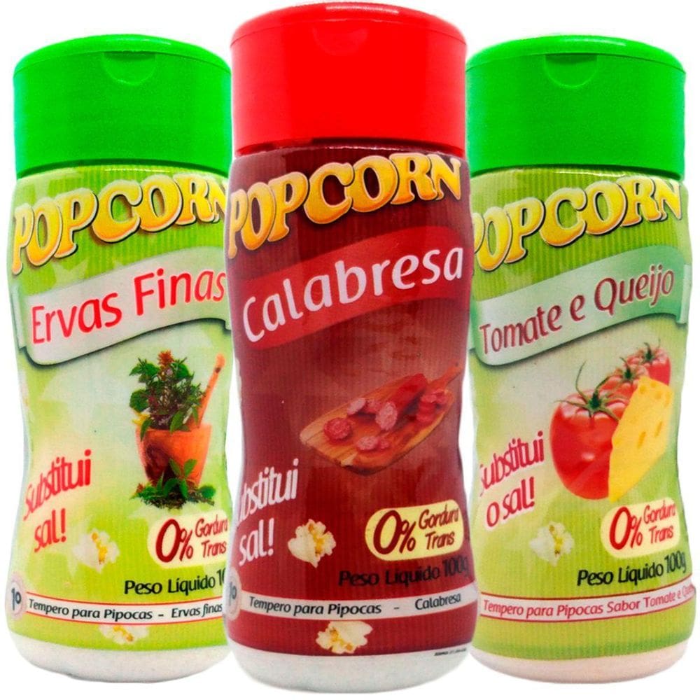 Combo 3 Temperos Pipoca Popcorn Sabores Ervas Finas, Tomate
