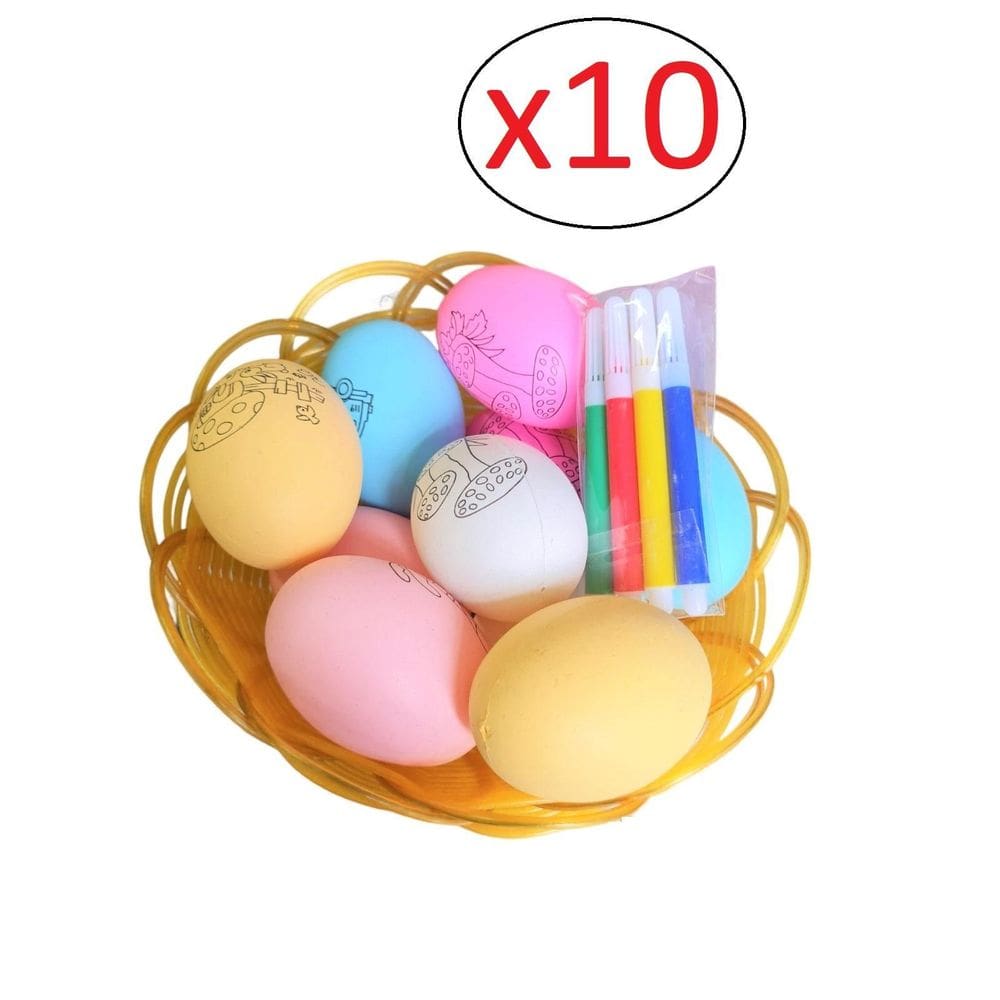 Kit Cesta De Ovo Para Colorir Páscoa 100 Ovinhos + Canetinha