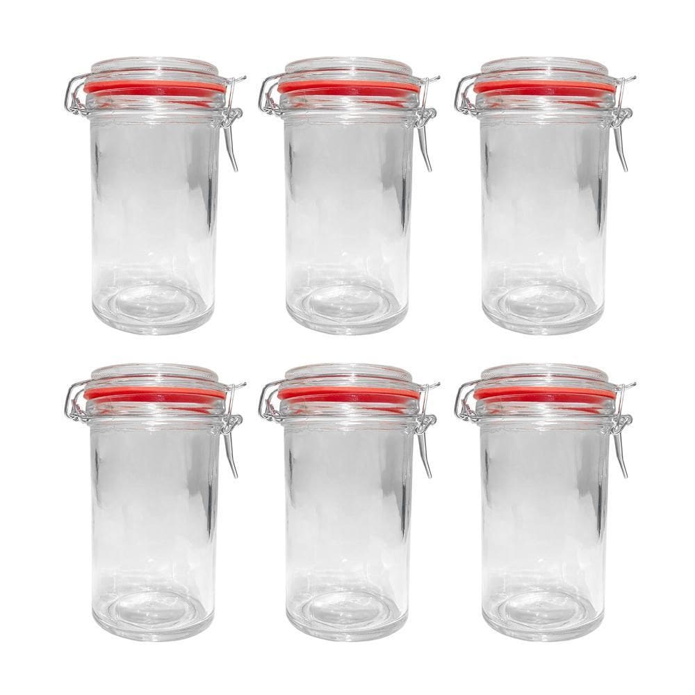 Kit 6 Potes Hermético Vidro Trava Metal 450Ml Class Home