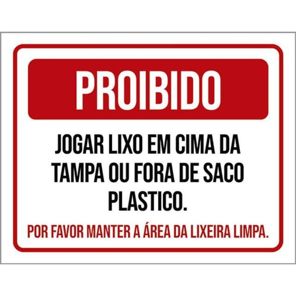 Kit 10 Placa Jogar Lixo Tampa Fora Saco Plástico 36X46