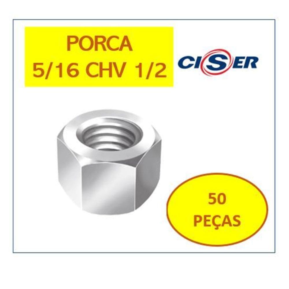 Porca De Parafuso 5/16 Chv1/2 Sextavada Zincada 50 Pçs