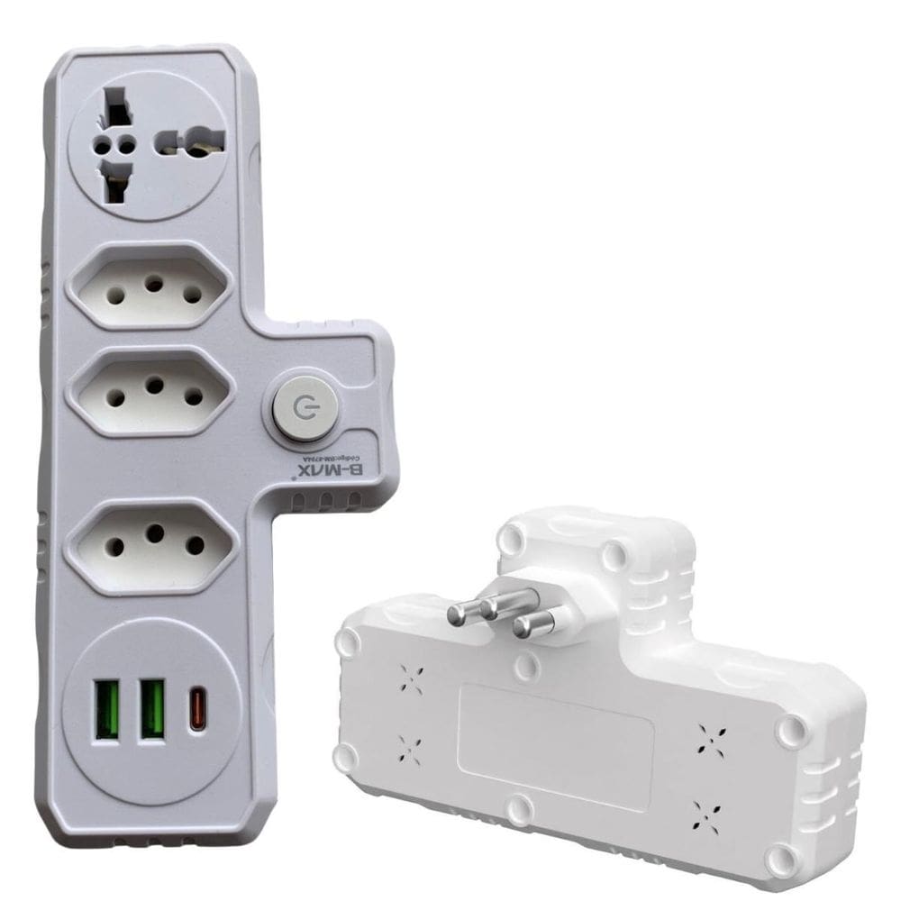 Adaptador De Tomada Bm-8704A 7 Em 1 Com Usb-C / Usb Até 250V