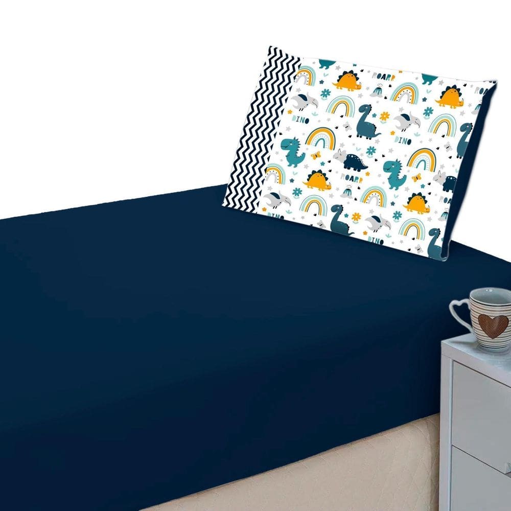 Lençol Liso Elásticado + Fronha Estampada Decorativa