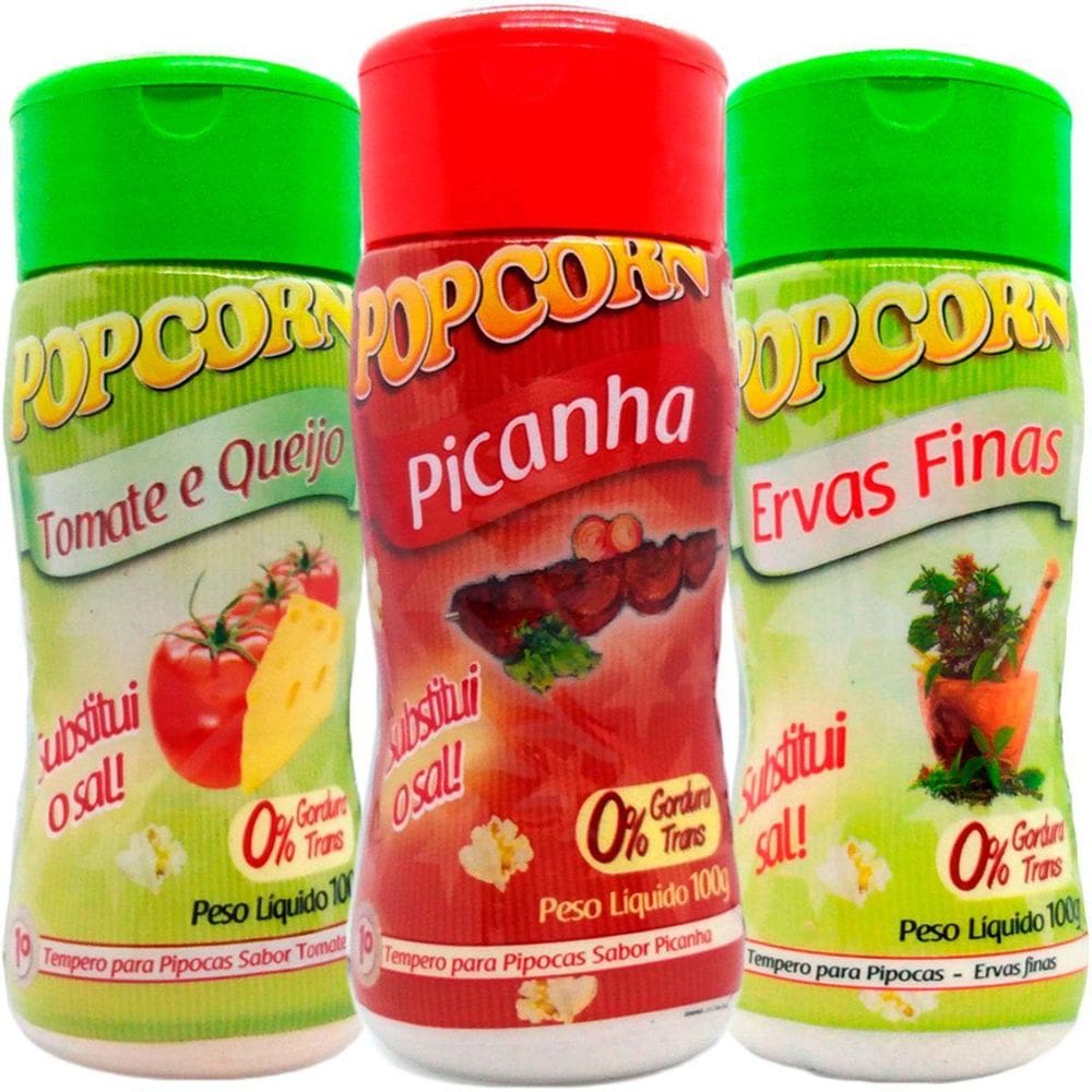 Combo 3 Temperos Pipoca Popcorn Sabores Ervas Finas, Picanha