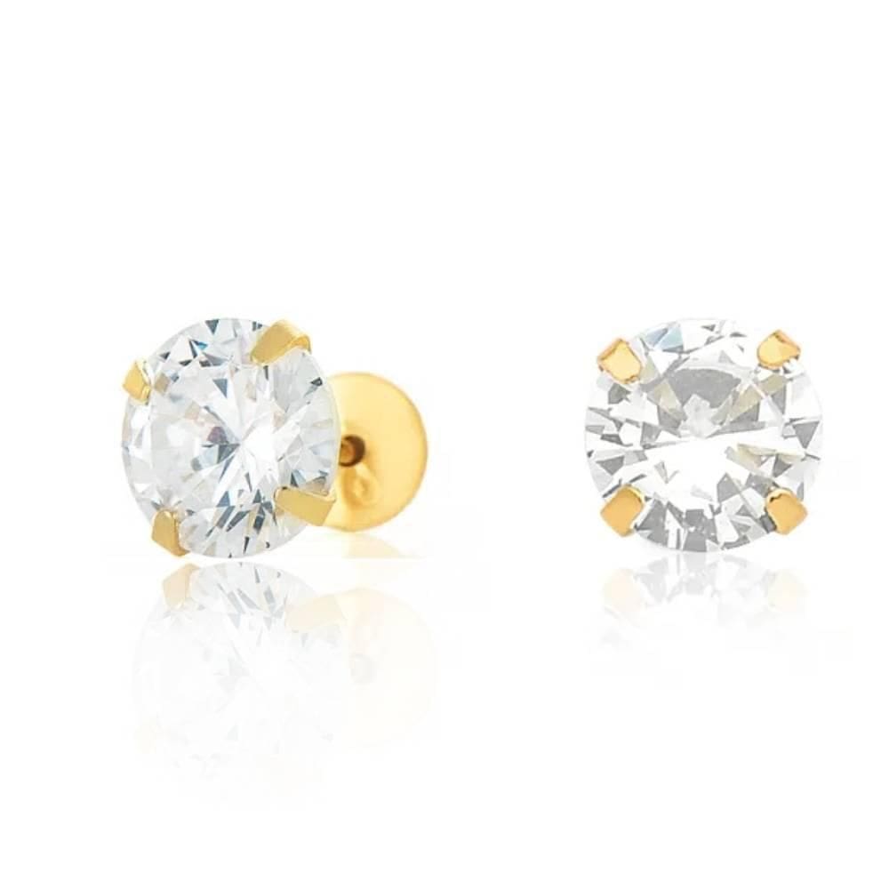 Brinco Zircônia Branca 4Mm Ouro 18K