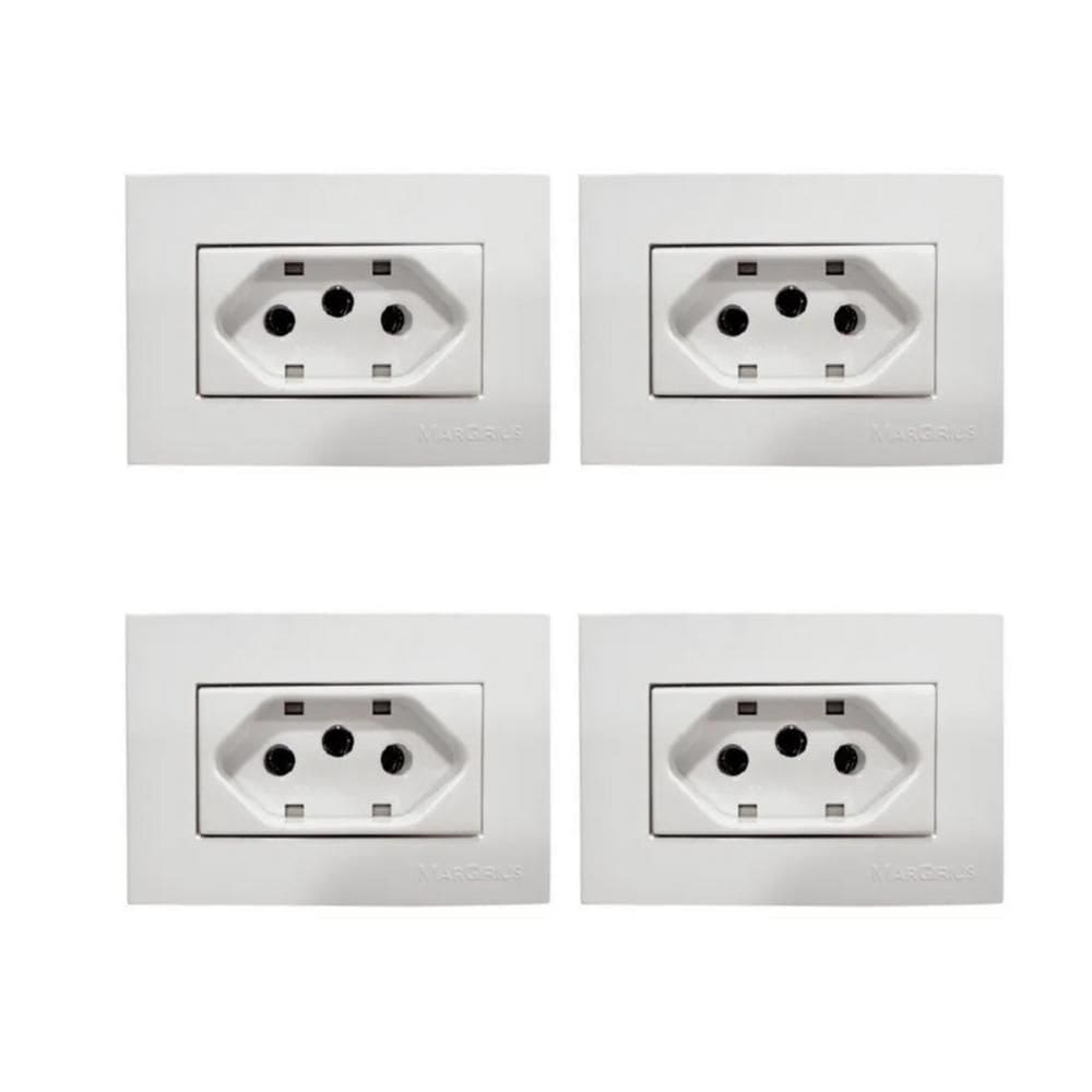 4 Pç Tomada Para Moveis Margirius 2P+T Branca 10A 250V Nbr
