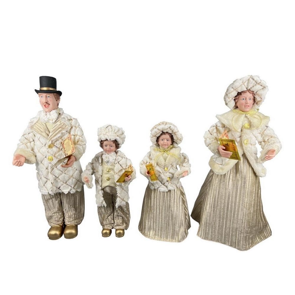 Familia Natalina Pai, Mãe E Filhos Creme/Dourado Natal 65Cm