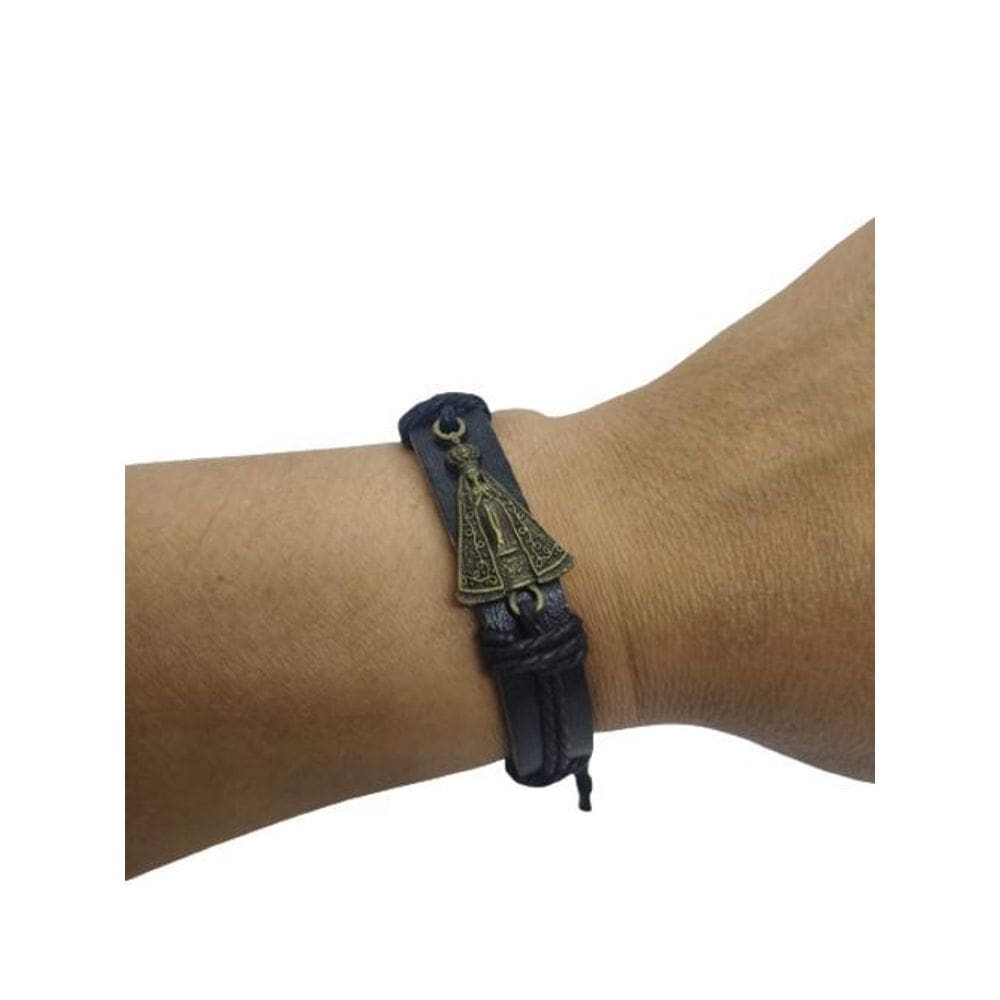 Pulseira Nossa Senhora Couro - Preta