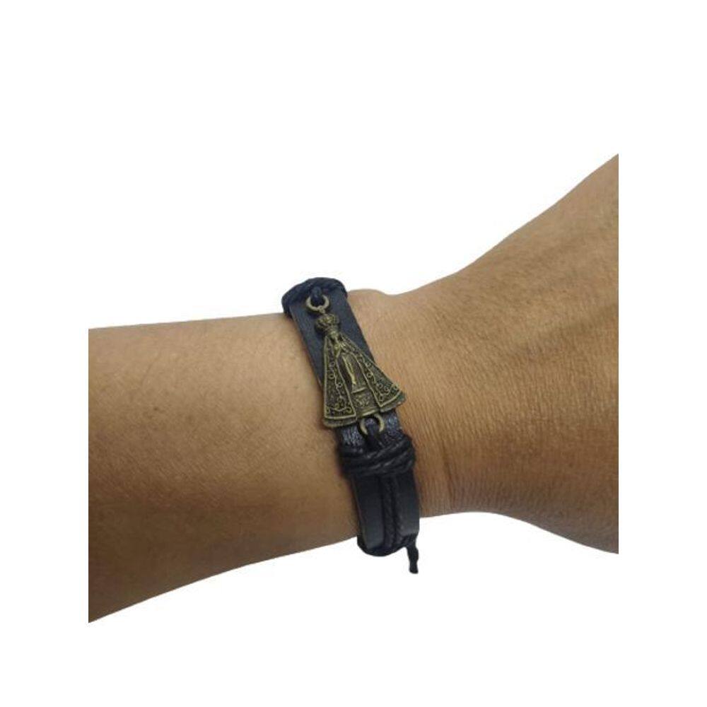 Pulseira Nossa Senhora Couro - Preta