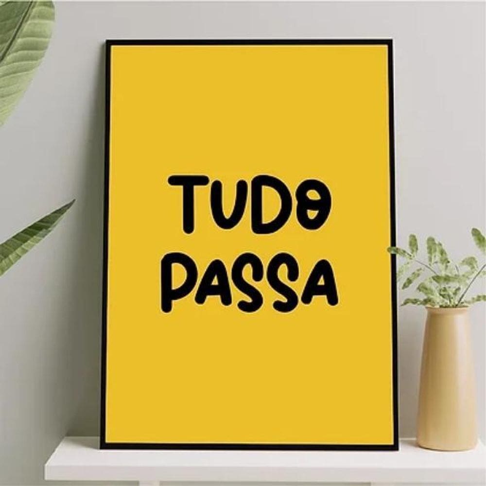 Quadro Frase Tudo Passa Amarelo 24X18Cm - Com Vidro Preta