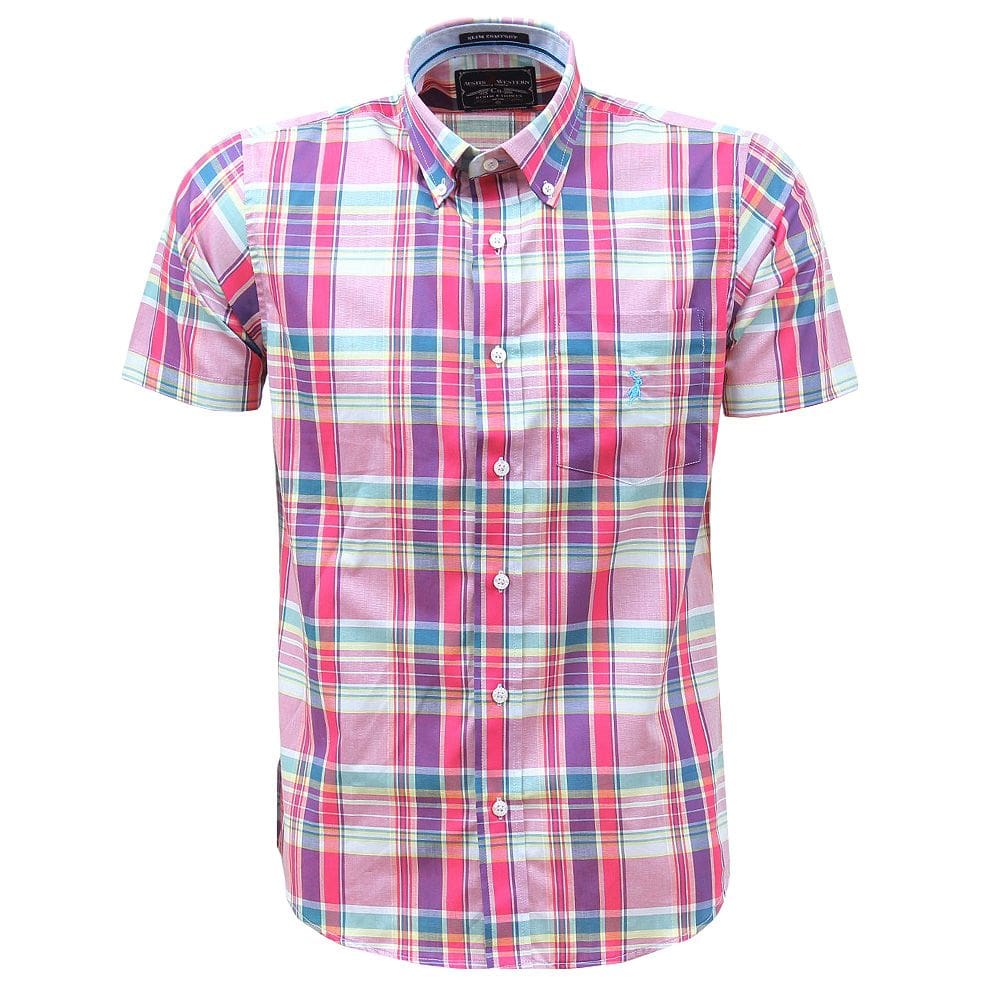 Camisa Masculina Xadrez Rosa Manga Curta Austin 37110