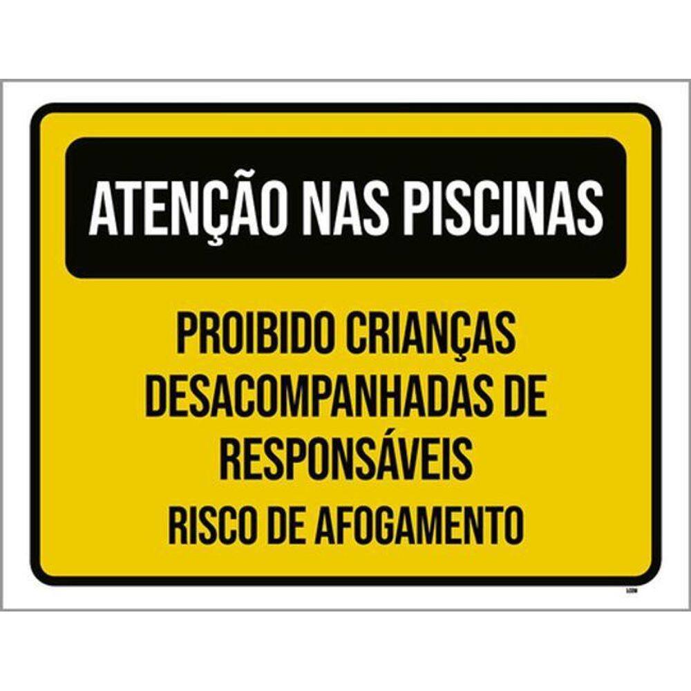 Placa Atenção Piscinas Proibido Crianças 36X46