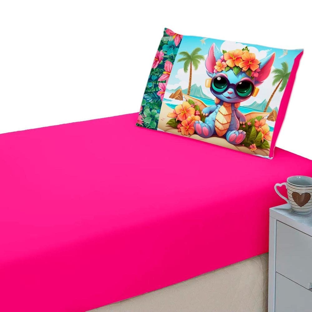 Lençol Liso Elásticado + Fronha Estampada Decorativa