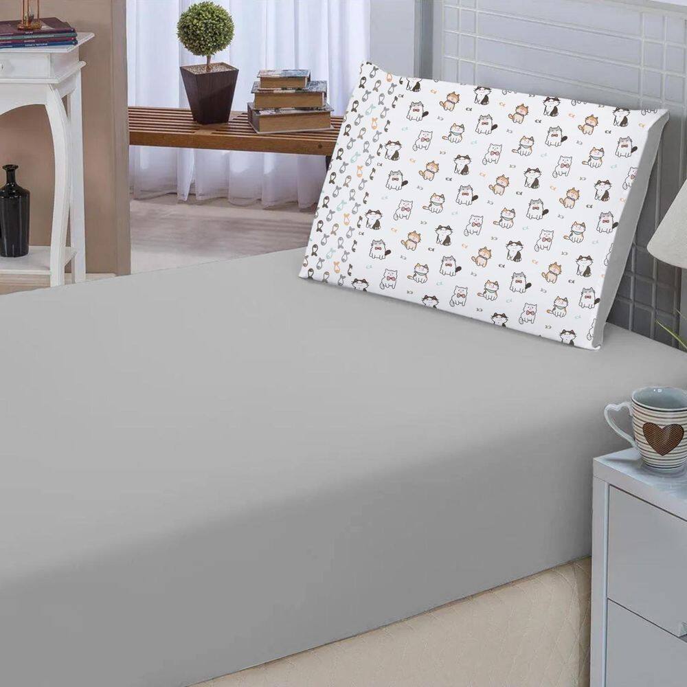 Lençol Liso Elásticado + Fronha Estampada Decorativa