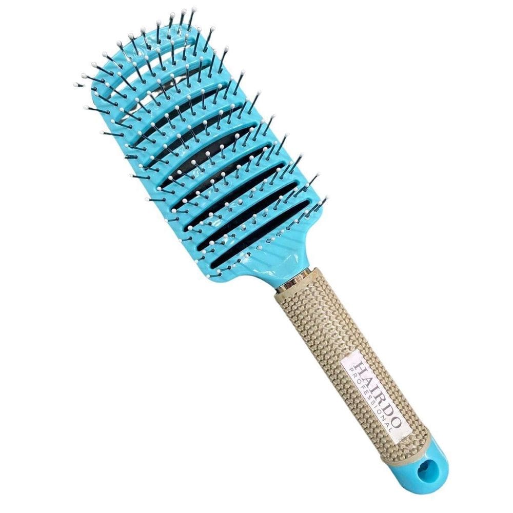 Escova Raquete Vazada Curva Desembaraça Cabelo Azul Celeste