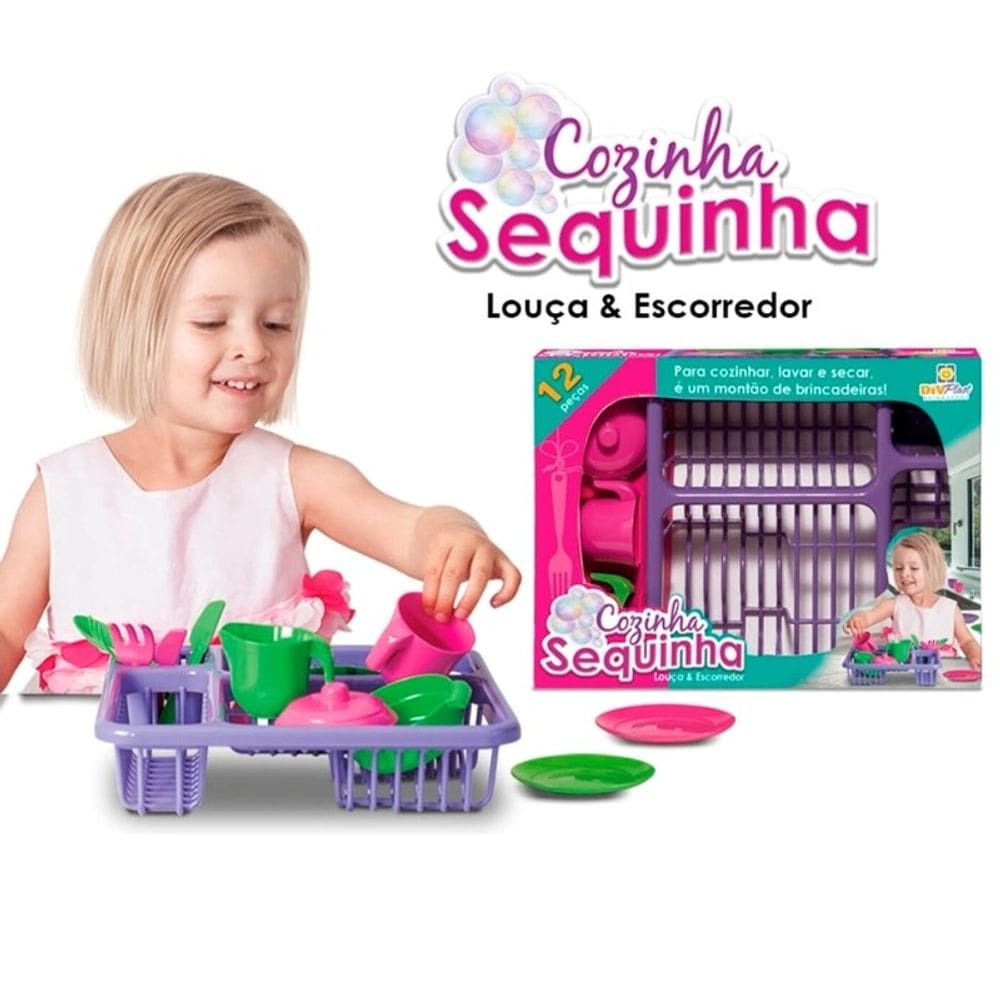 Kit Cozinha Sequinha com 12 Pecas - Kit Cozinha Infantil Sequinha com Escorredor e Acessorio - PANAMI