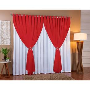 Cortina Voil Forro Microfibra 6,00X2,00 Branco E Vermelho