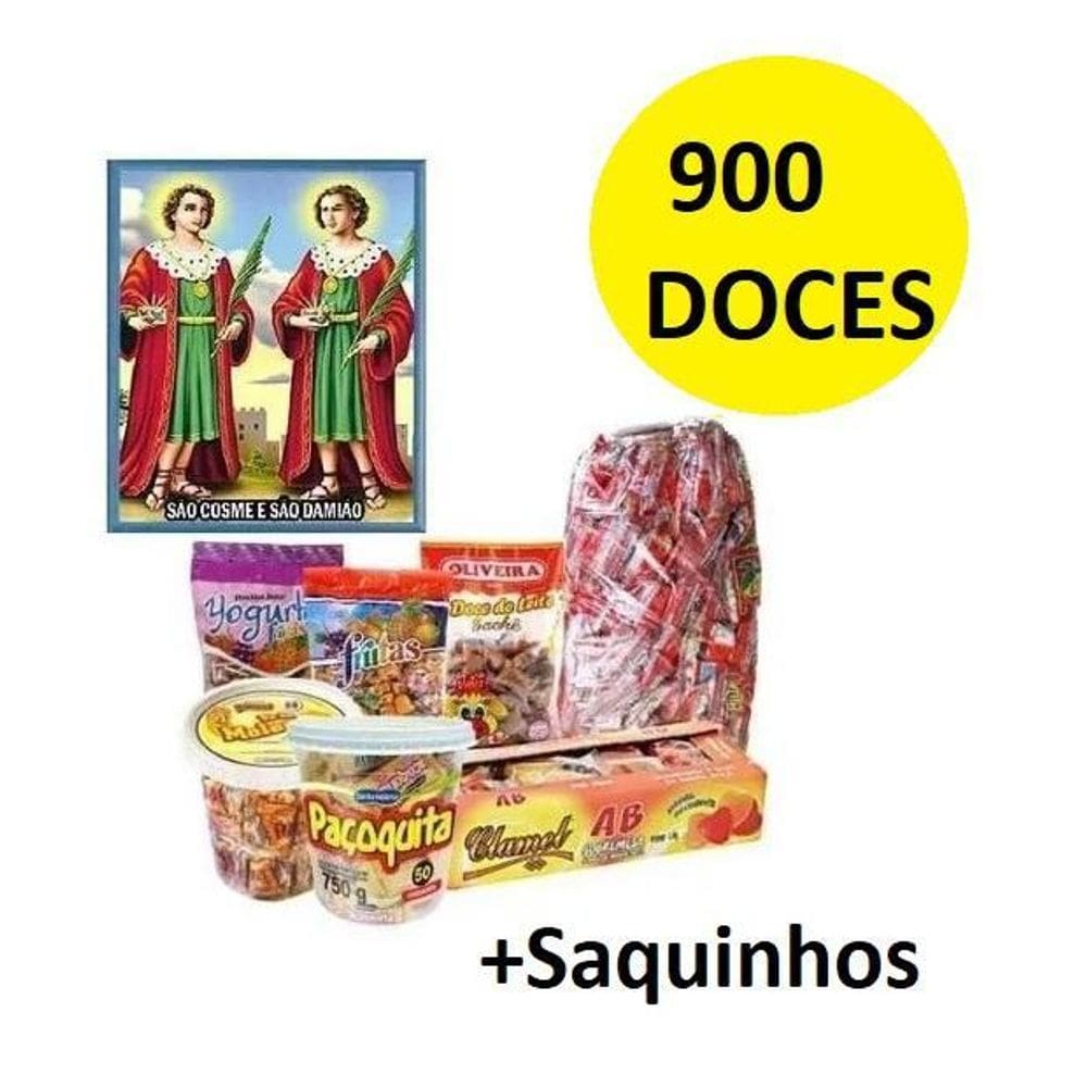 Kit 100 Pessoas Com 900 Doces + Saquinhos Cosme E Damião