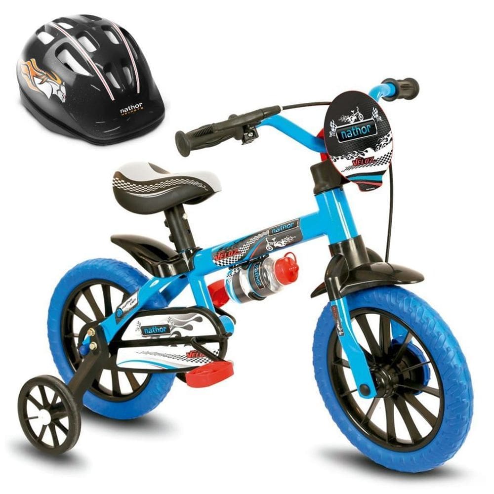 Bicicleta Com Rodinha Infantil Veloz Aro 12 Menino Capacete