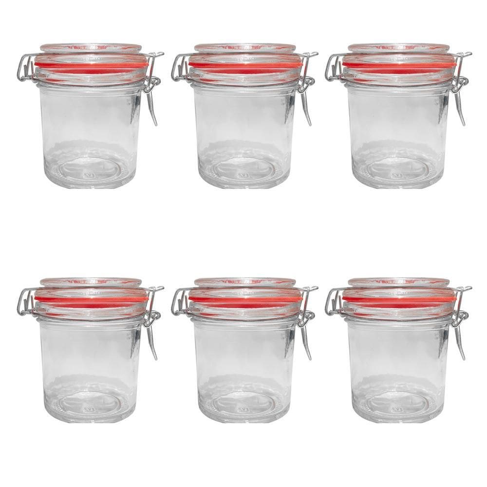 Kit 6 Potes Hermético Vidro Trava Metal 300Ml Class Home