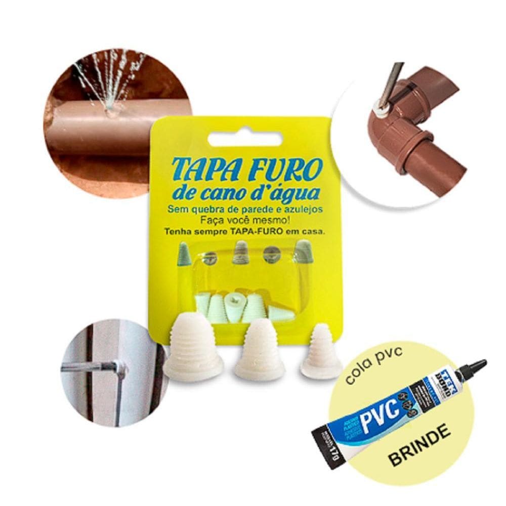05 Reparo Tapa Furo Buraco Vazamento Cano D`Água + Cola Pvc