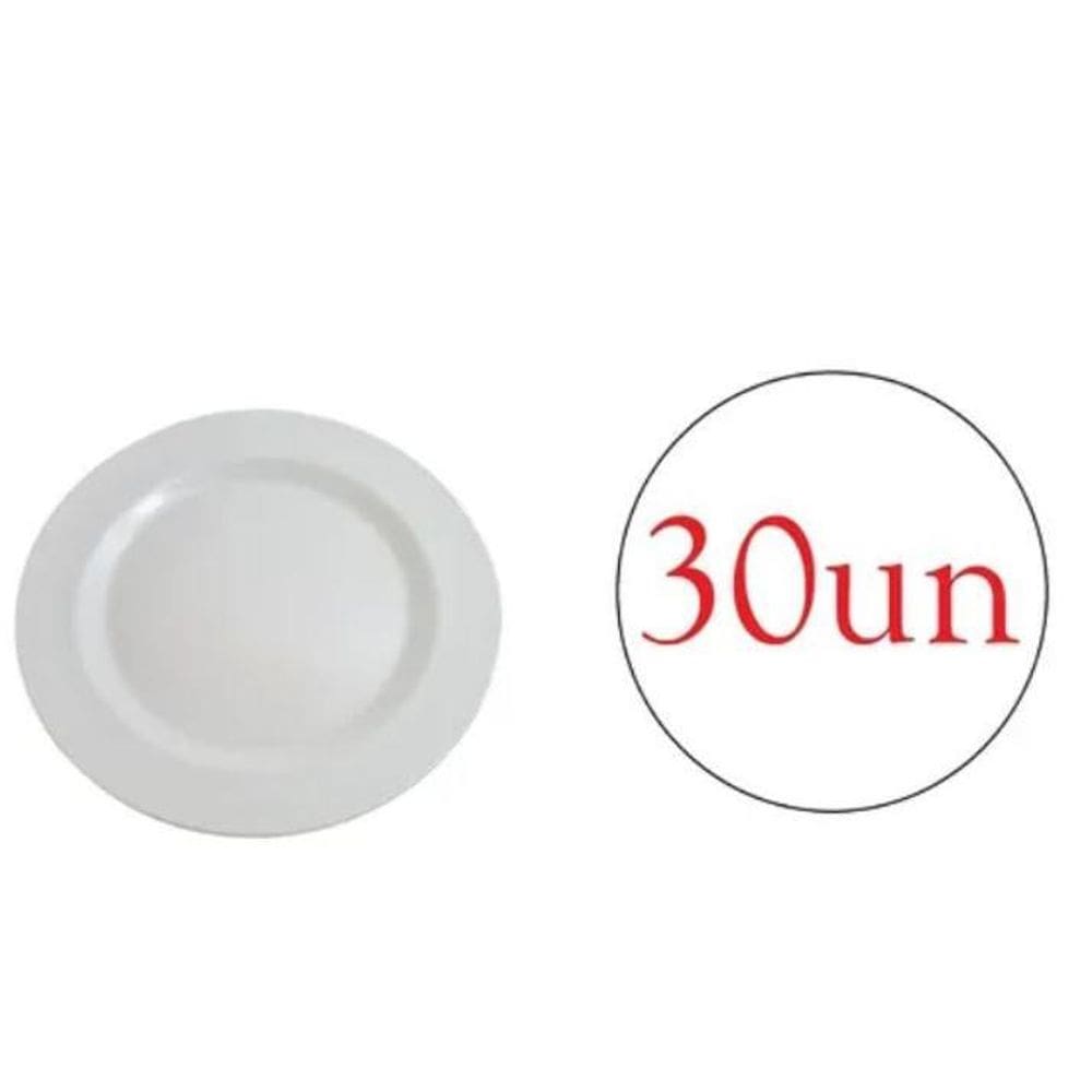 Prato Redondo De Melanina Branco Refeição Festa 25Cm - 30Un