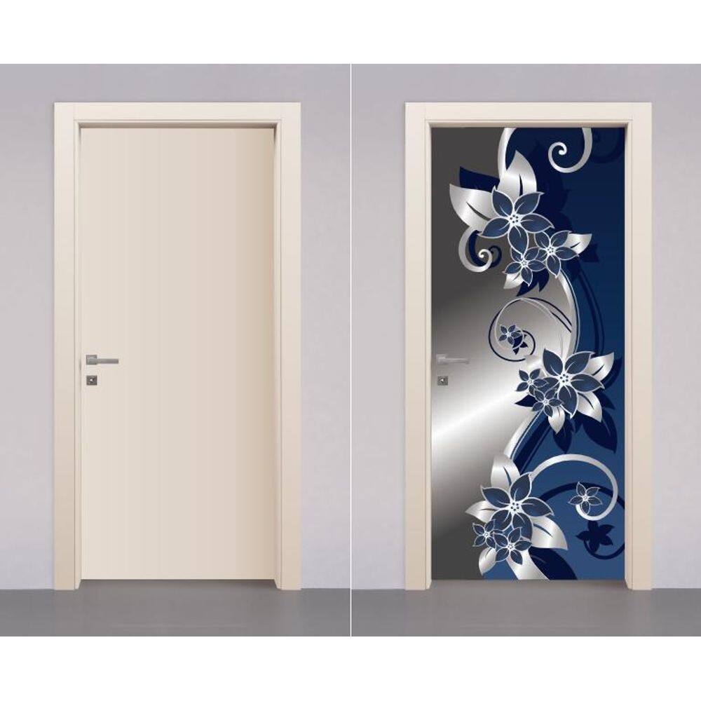 Adesivo Envelopamento Decorativo De Porta Flores Floral Azul