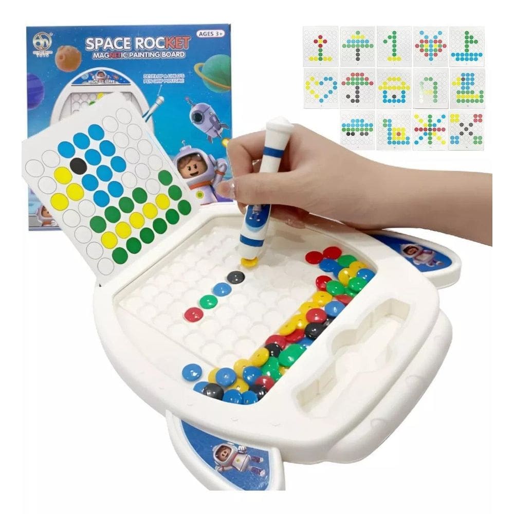 Lousa Foguete Espacial Magnética Com Caneta + 14 Cartelas