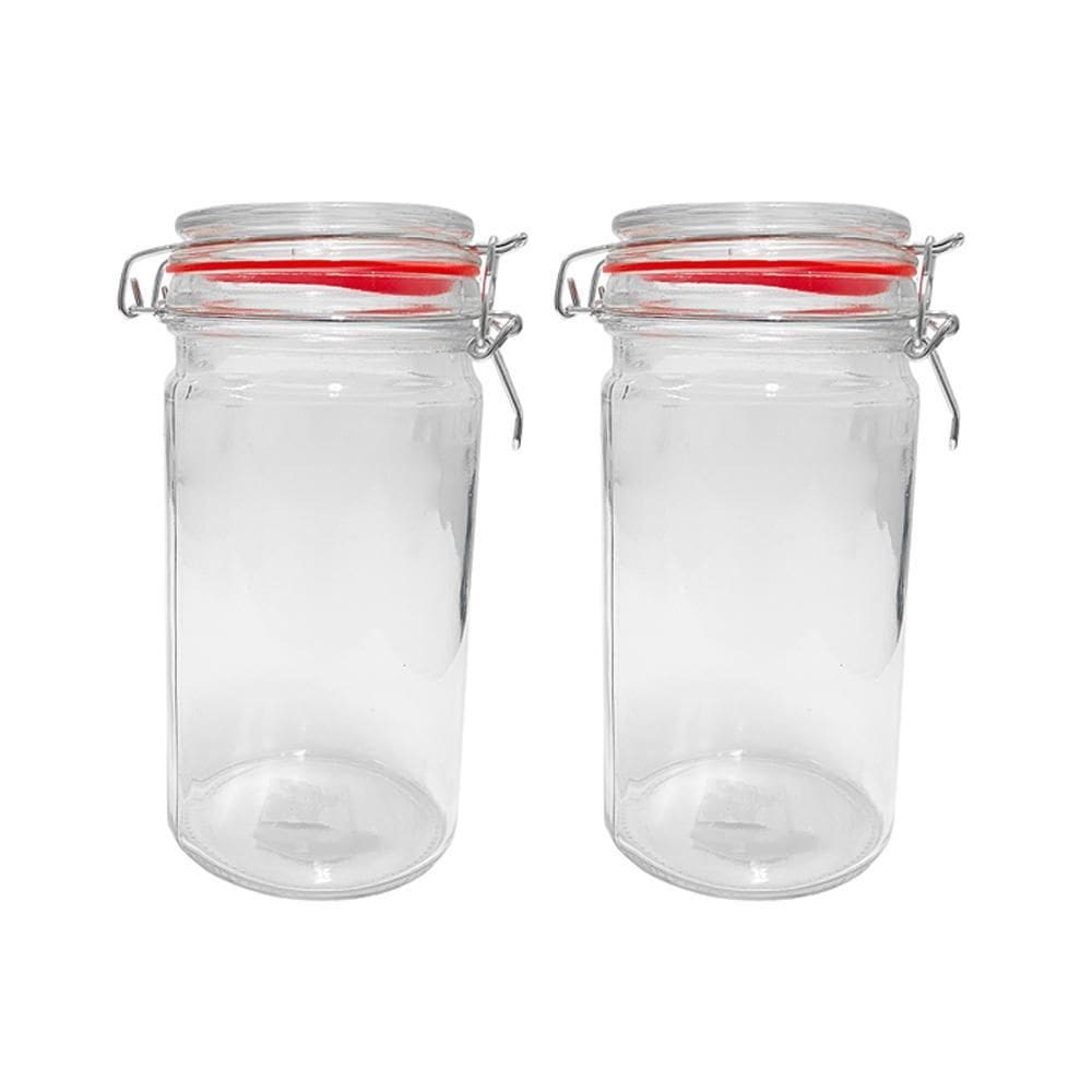 Kit 2 Potes Hermético Vidro Trava Metal 1000Ml Class Home