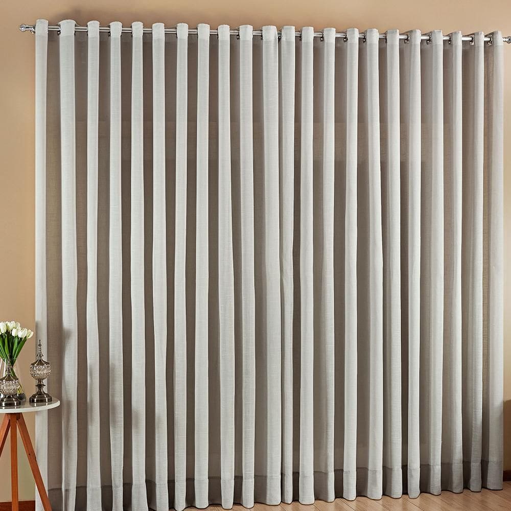 Cortina Sol Voil Gaze De Linho 4,00X2,80 Sala Quarto Prata
