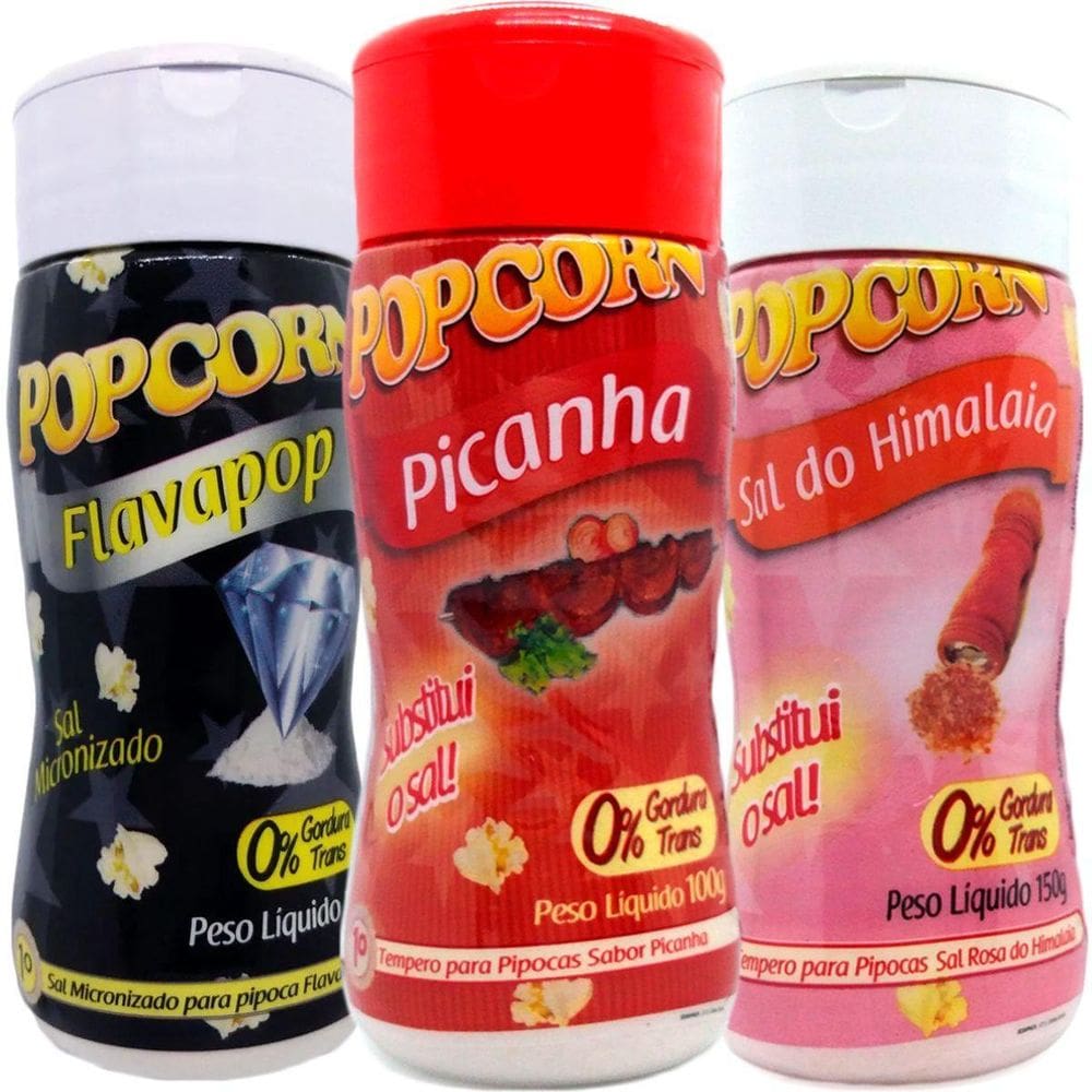 Combo 3 Temperos Pipoca Popcorn Sabores Picanha, Sal Do