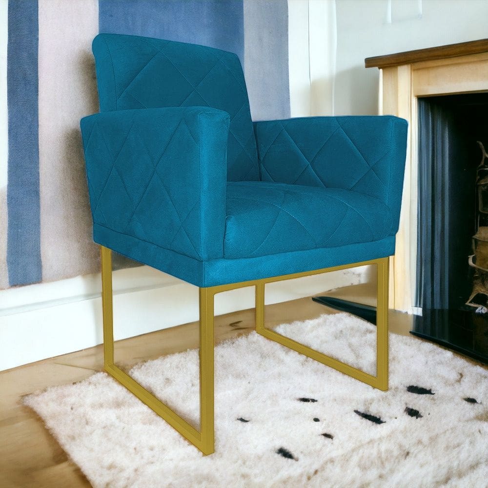 Poltrona Decorativa Pé Ferro Klara Suede Azul Turquesa - Londrilar