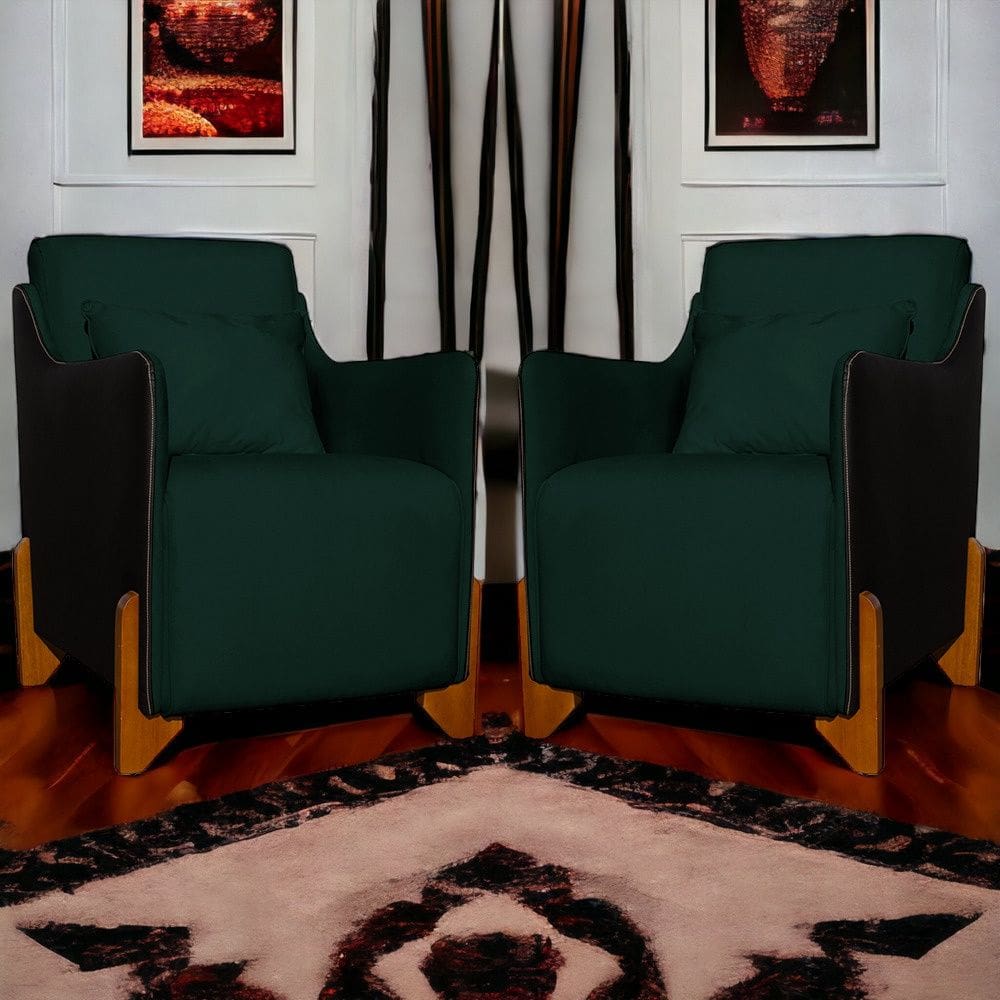 Kit 2 Poltronas Decorativa Heloisa Veludo Verde/Corano Preto - Londrilar