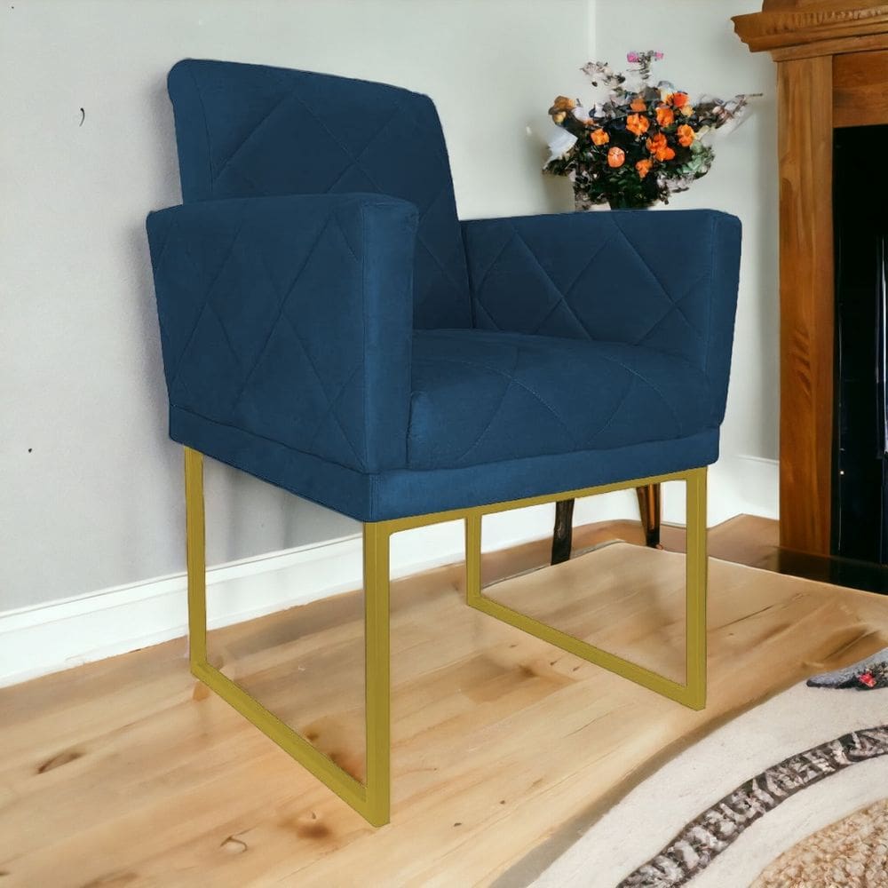 Poltrona Decorativa Pé Ferro Klara Suede Azul Royal - Londrilar