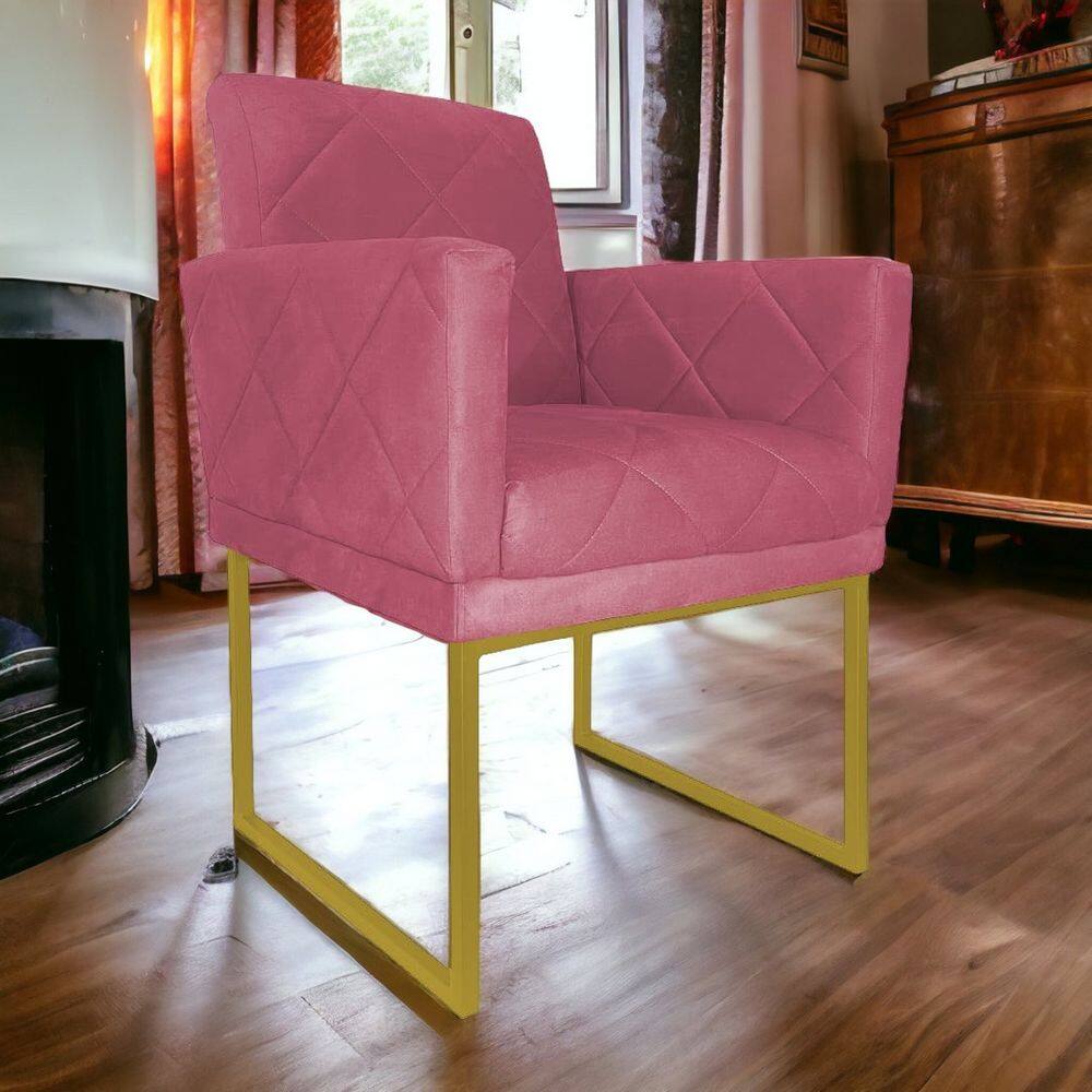 Poltrona Decorativa Pé Ferro Klara Suede Rosa - Londrilar