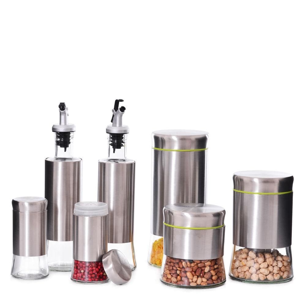 Conjunto Porta Mantimentos E Galheteiro Inox 7 Pcs