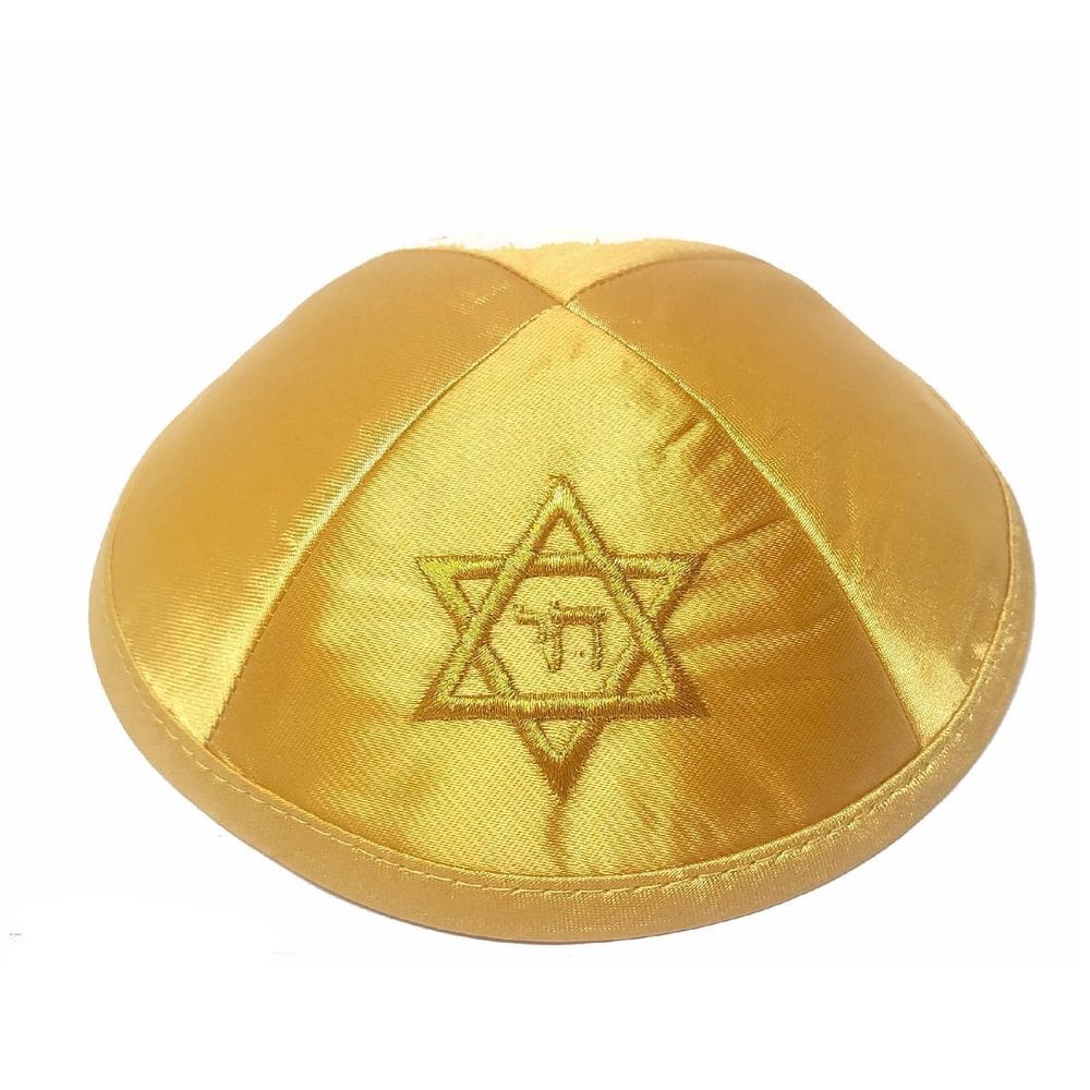 Kipa Judaico Cetim Dourado Com Estrela De Davi - De Israel