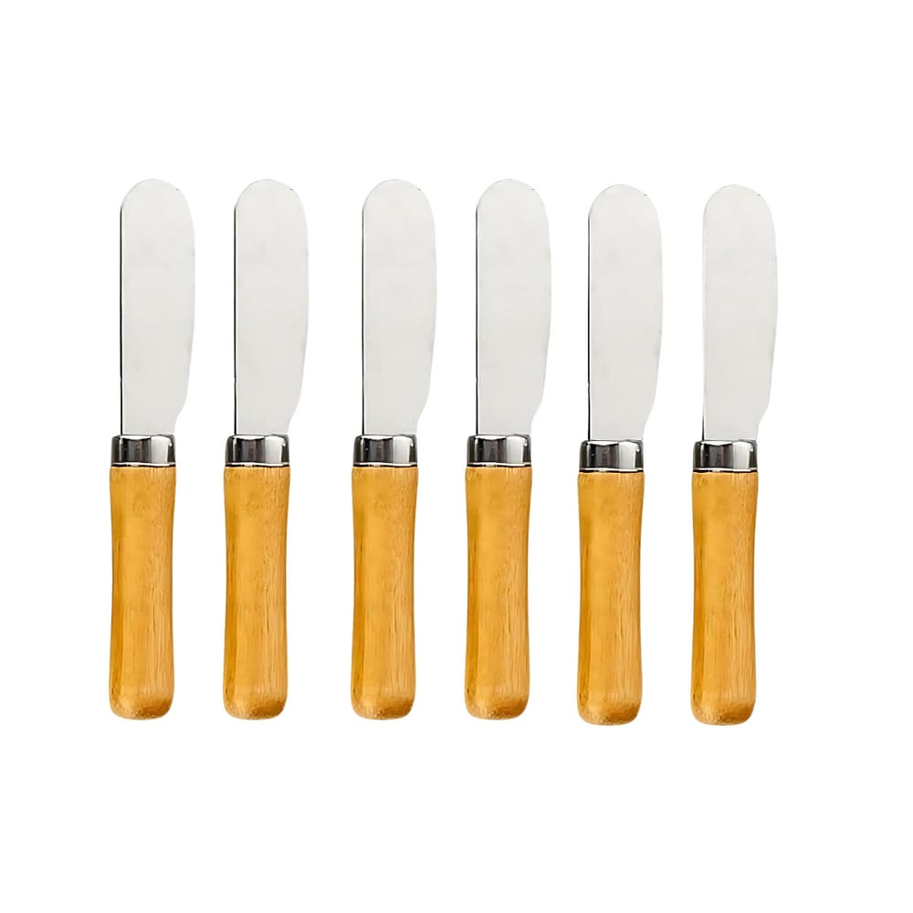 Kit 6 Espátulas para Patê Manteiga e Cremes em Inox e Madeira Natural