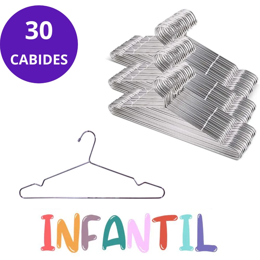 Kit 30 Cabide Tintureiro Infantil para roupas com cava em Aço Cromado - Ideal para Roupas de Crianças