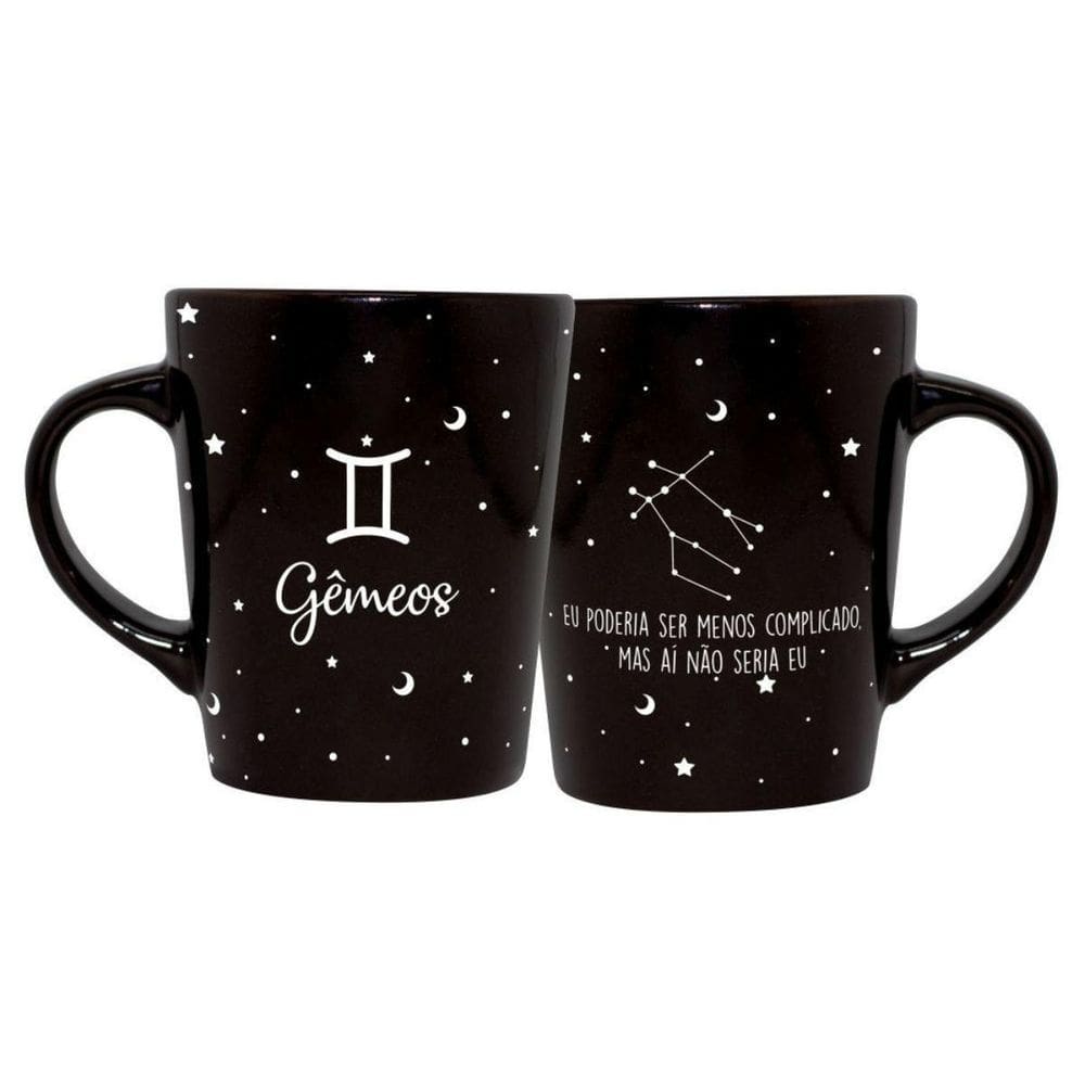 Caneca Cerâmica Signos Zodíaco Preta Presente 270Ml Gêmeos