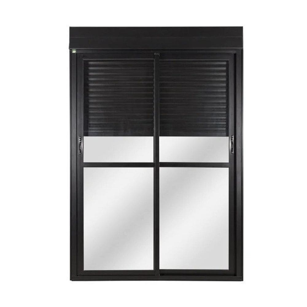 Porta de Aluminio com Persiana Integrada 220x200cm 2 Folhas Manuais Preto