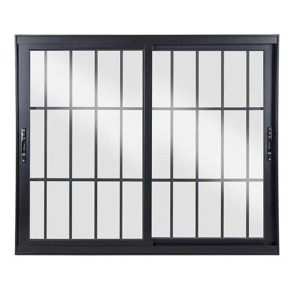 Janela de Aluminio de Correr 120x120cm 2 Folhas com Vidro Liso Preto