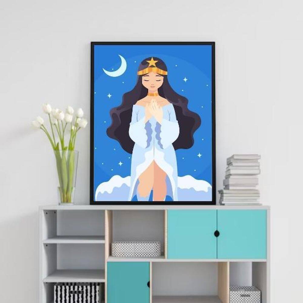 Quadro Decorativo Iemanjá - Ilustração 24X18Cm - Com Vidro