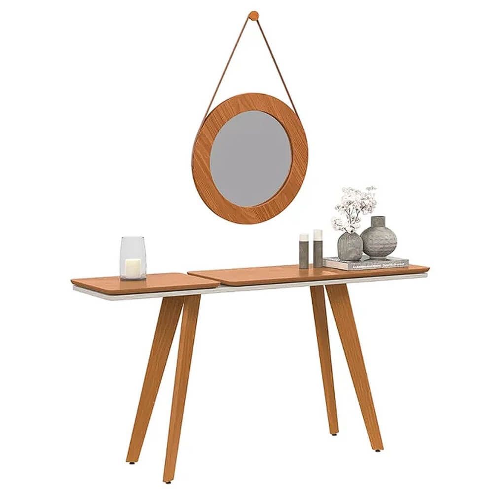 Kit Aparador e Espelho Decorativo Ibiza Redondo Tebarrot Cor Off White Nature