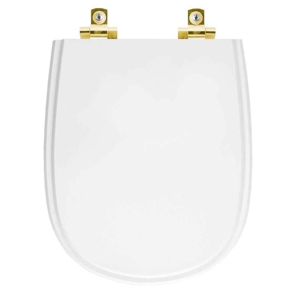 Assento Sanitário com Fechamento Lento Paris Branco para vaso Ideal Standard com Ferragem Dourada