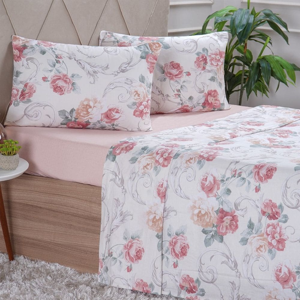 Jogo de Cama Queen 4 Peças 150 Fios Extra Macio 100% Algodão