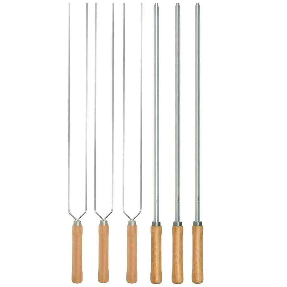 Kit Preparo Churrasco 6Pcs Churrasqueira Espetos 55Cm Mor