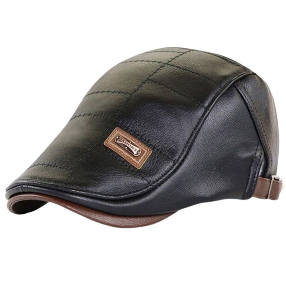 Boina Masculina Italiana Em Couro Ecológico Preto Luxuosa