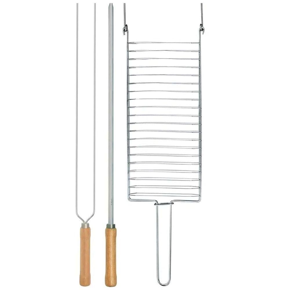 Kit Preparo Churrasco 4Pc Churrasqueira Grelha E Espeto 55Cm