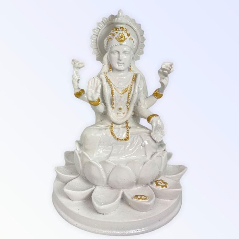 Deusa Lakshmi Na Flor De Lótus Resina - Escolha Modelo E Cor